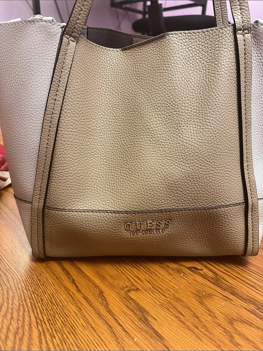 GUESS Faux Leather Shoulder Bag in Brown & Gray